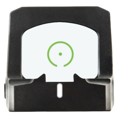 Green circle reticle on black gun sight
