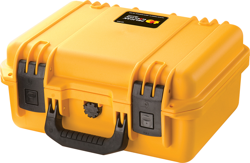 Yellow rugged waterproof protective hard case with handle
