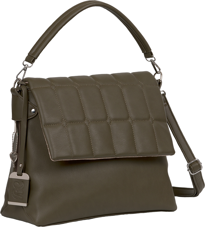Olive green quilted leather shoulder handbag