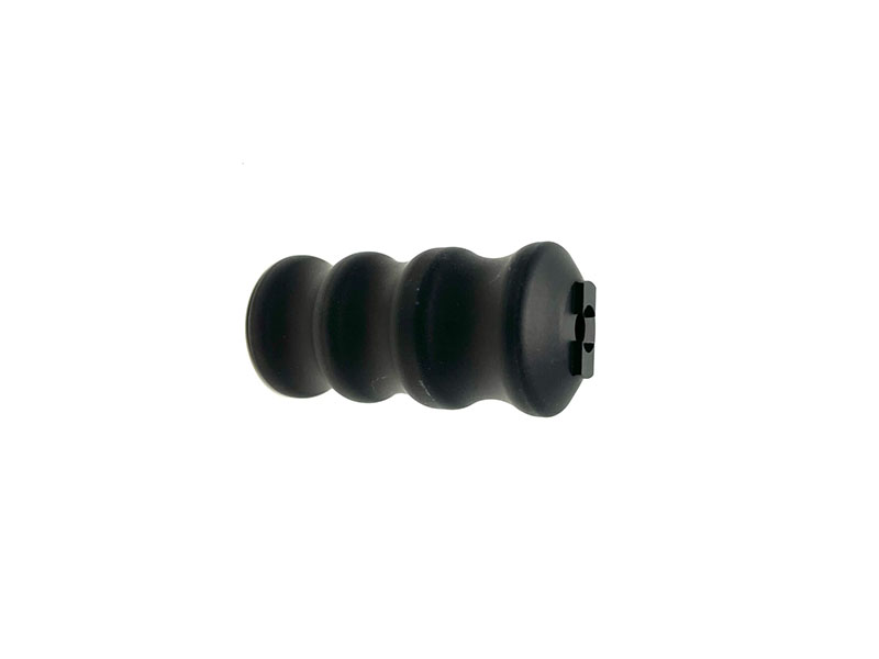 Black ribbed rubber cylindrical object on white background