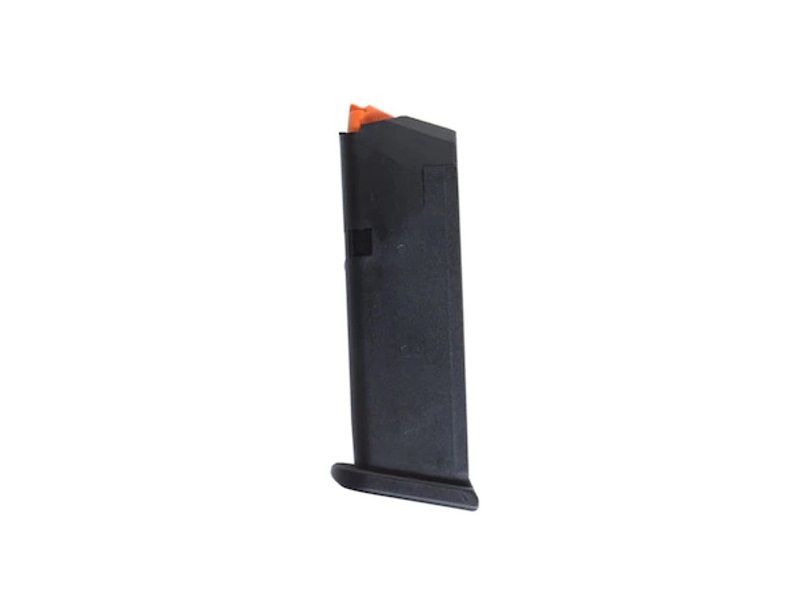 Black pistol magazine with orange follower
