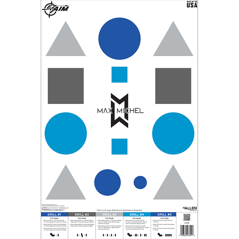 Shooting practice target with geometric shapes and drills