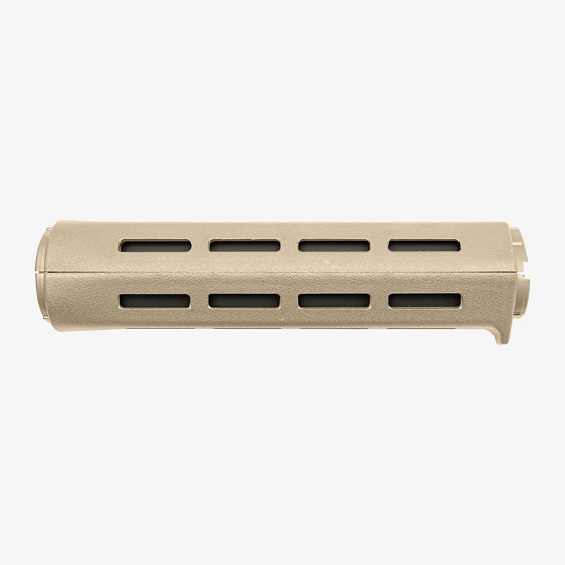 Tan polymer rifle handguard with M-LOK slots