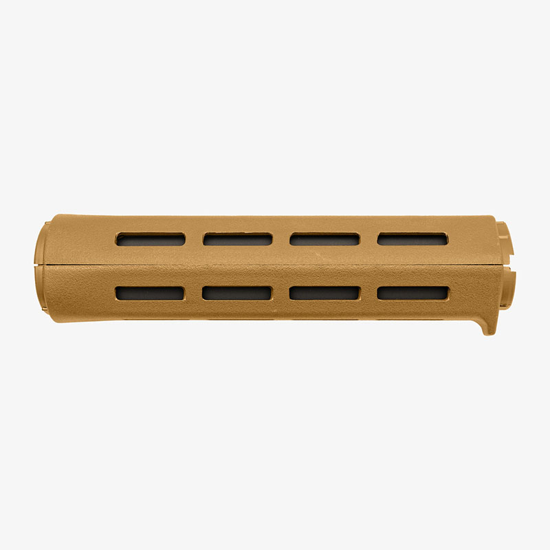 Tan polymer rifle handguard with ventilation slots