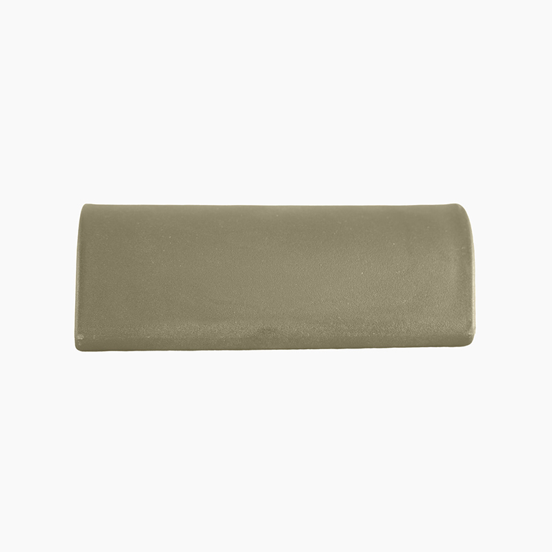 Beige rectangular padded cushion on white background