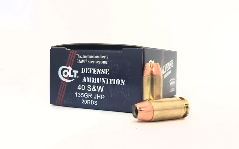 Box of Colt .40 S&W ammunition with cartridges
