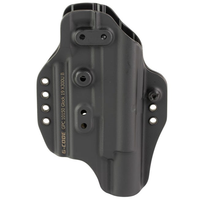 Black polymer Glock 19 holster with mounting holes