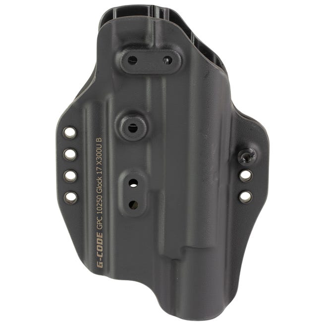 Black polymer handgun holster for Glock pistol