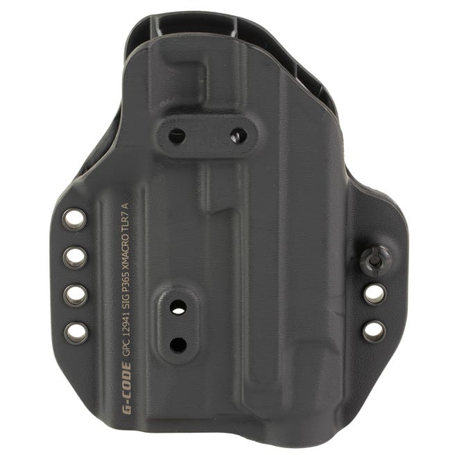 Black Kydex handgun holster with mounting holes