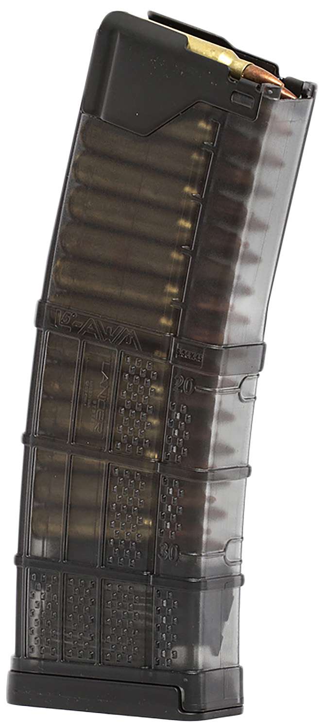 Translucent rifle magazine loaded with ammunition rounds