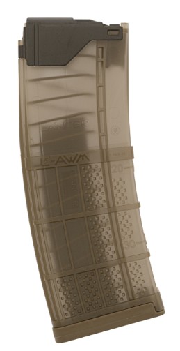 Translucent AR-15 rifle magazine with visible rounds