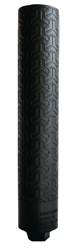 Black textured cylindrical firearm suppressor