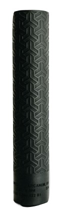Black textured foam roller standing upright