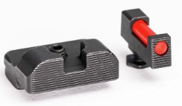 Black handgun front and rear sights