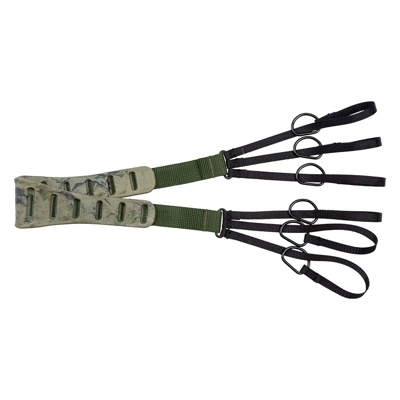 Camouflage and black strap handles with metal rings