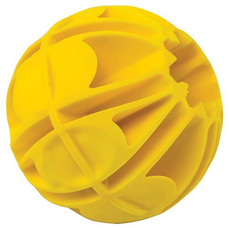 Yellow textured rubber dog toy ball