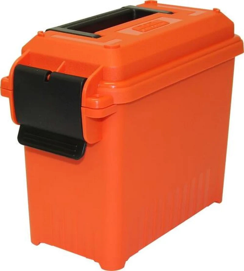 Orange insulated cooler with black front latch