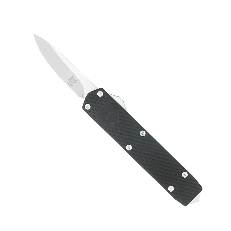 Black folding pocket knife with silver blade