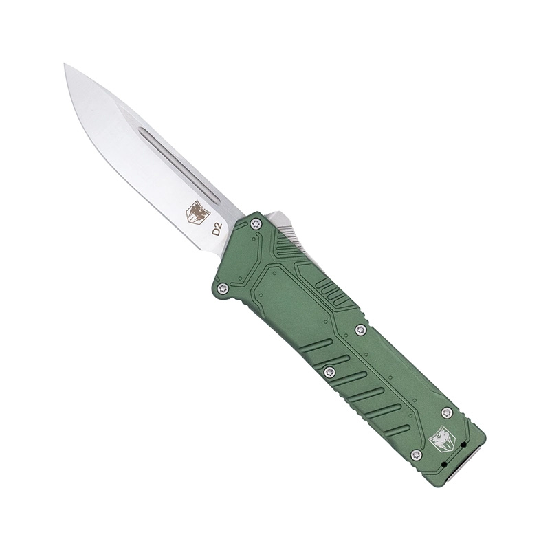 Green folding pocket knife with silver blade