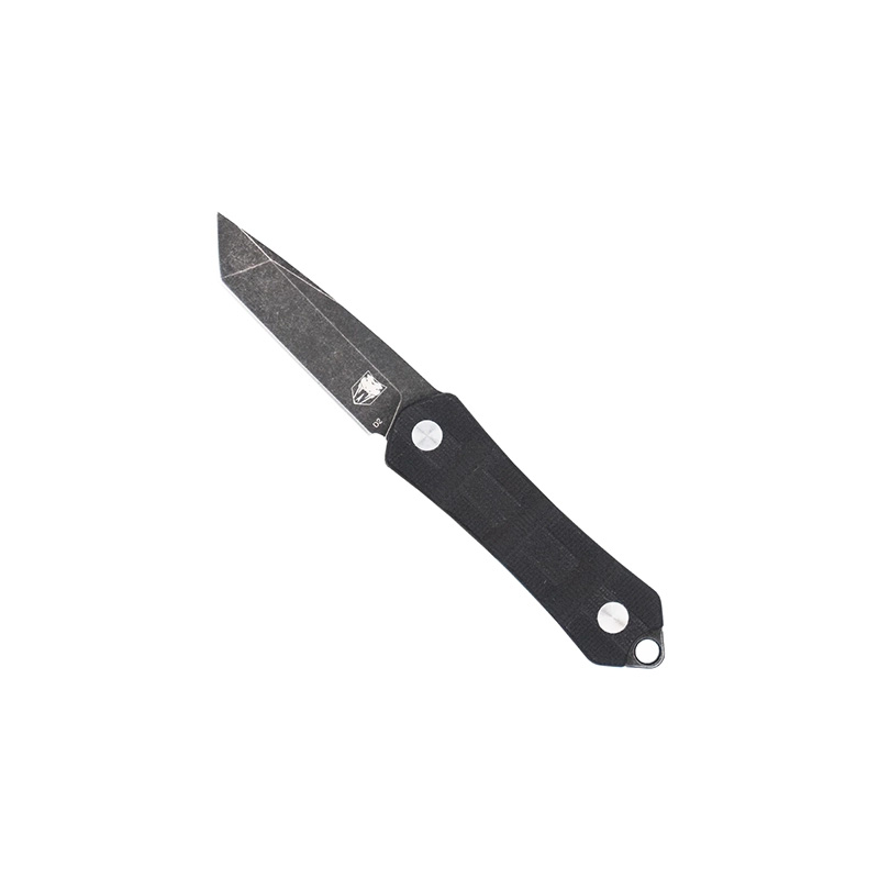 Black folding pocket knife on white background