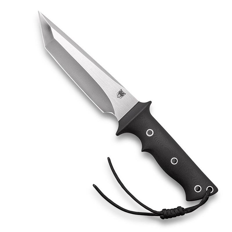 Fixed-blade tactical knife with black handle