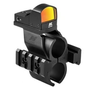 Red dot sight mounted on scope ring