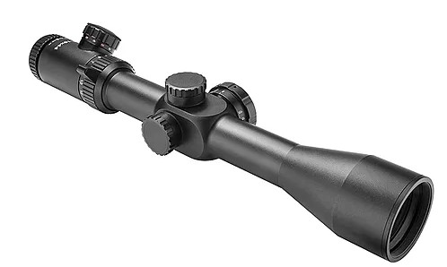 Black rifle scope with adjustment turrets