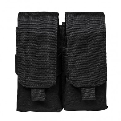 Black tactical double magazine pouch with flap closures