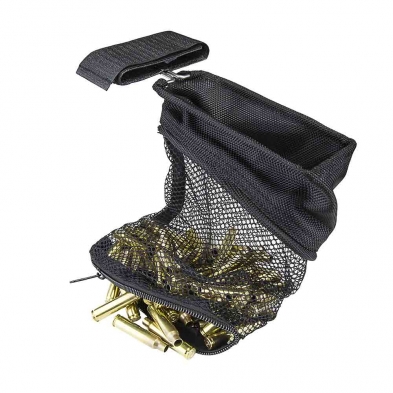 Black mesh pouch with brass bullet casings