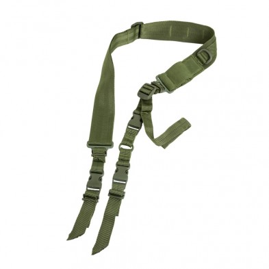 Green tactical rifle sling strap on white background