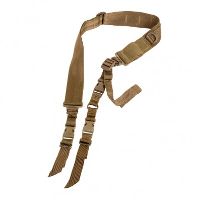 Tan adjustable tactical rifle sling with buckles