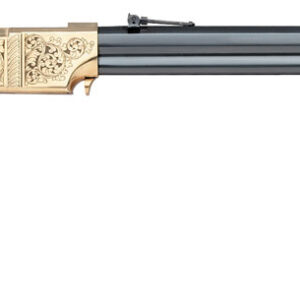 Ornate engraved lever-action double-barrel rifle