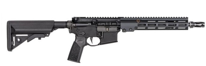 Black AR-15 style rifle on white background