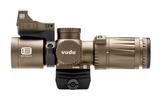 Tan EOTech Vudu rifle scope with red dot