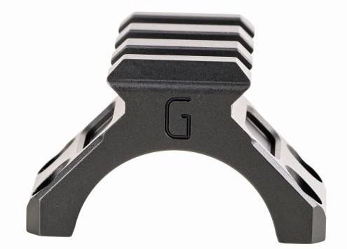 Black metal scope mount with G logo