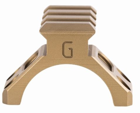 Gold machined metal mount with engraved G
