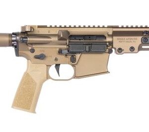 Tan AR-style pistol with stabilizing brace