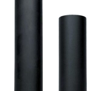 Two black cylindrical metal tubes side by side