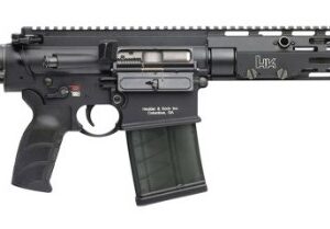 Black modern semi-automatic rifle on white background