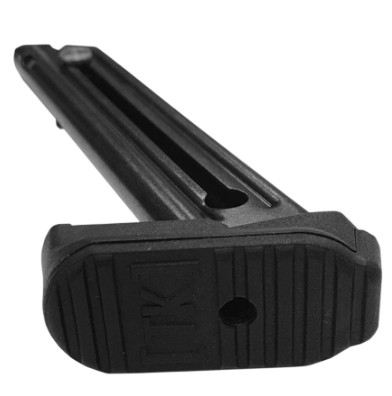 Black handgun magazine on white background