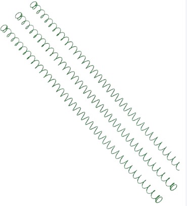 Three green metal coil springs on white background