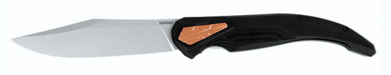 Modern folding knife with black and copper handle