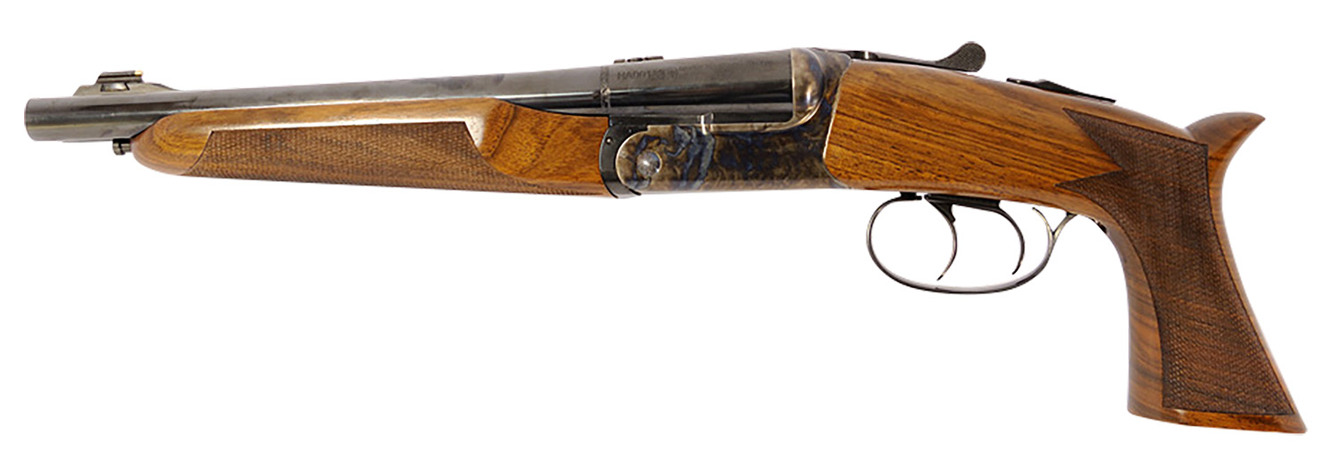 Double-barrel shotgun with wooden stock and dual triggers
