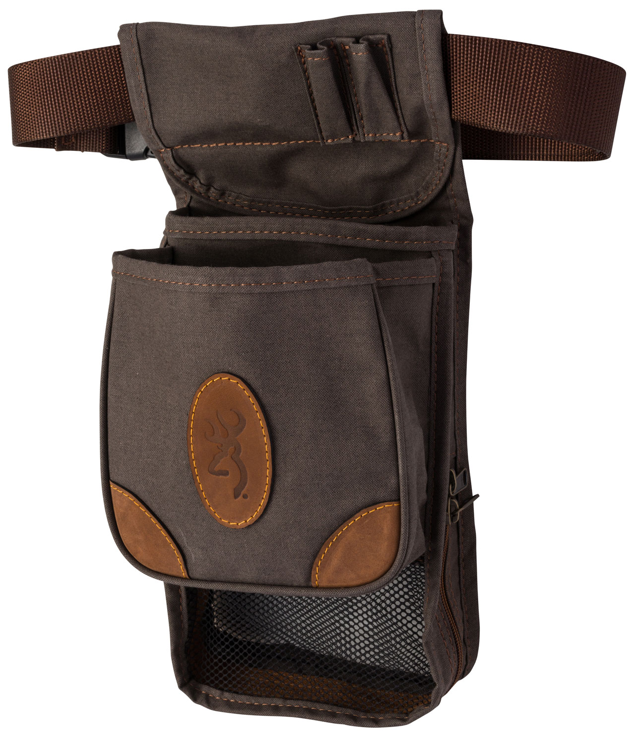 Brown canvas hunting waist pouch with belt