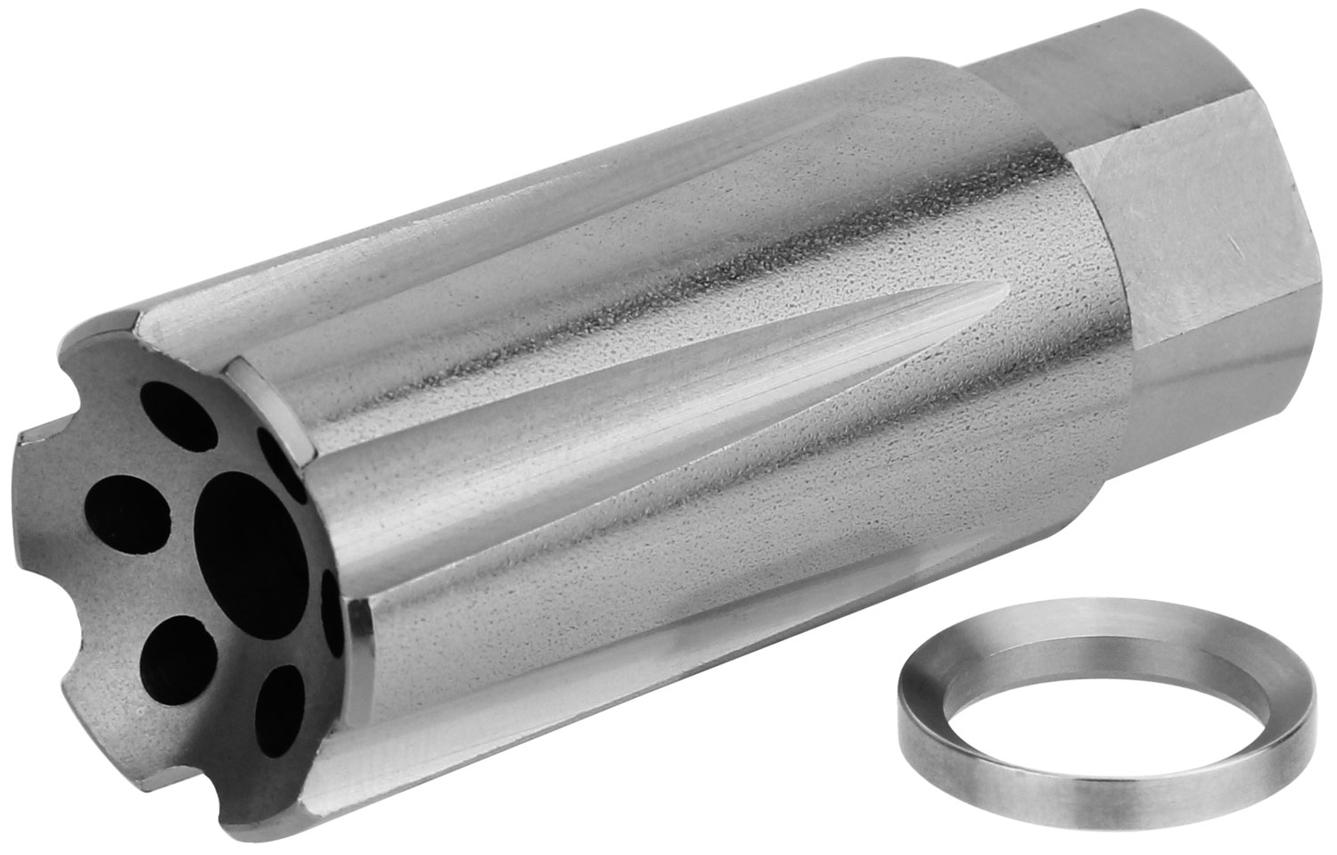 Stainless steel muzzle brake with crush washer