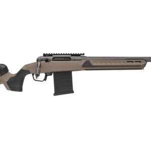 Bolt-action rifle with detachable magazine on white background