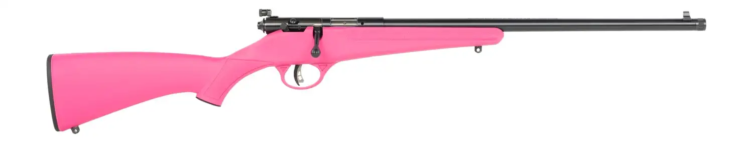 Pink bolt-action rifle on white background