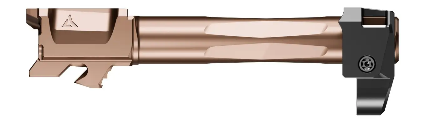 Bronze pistol barrel with attached compensator mount