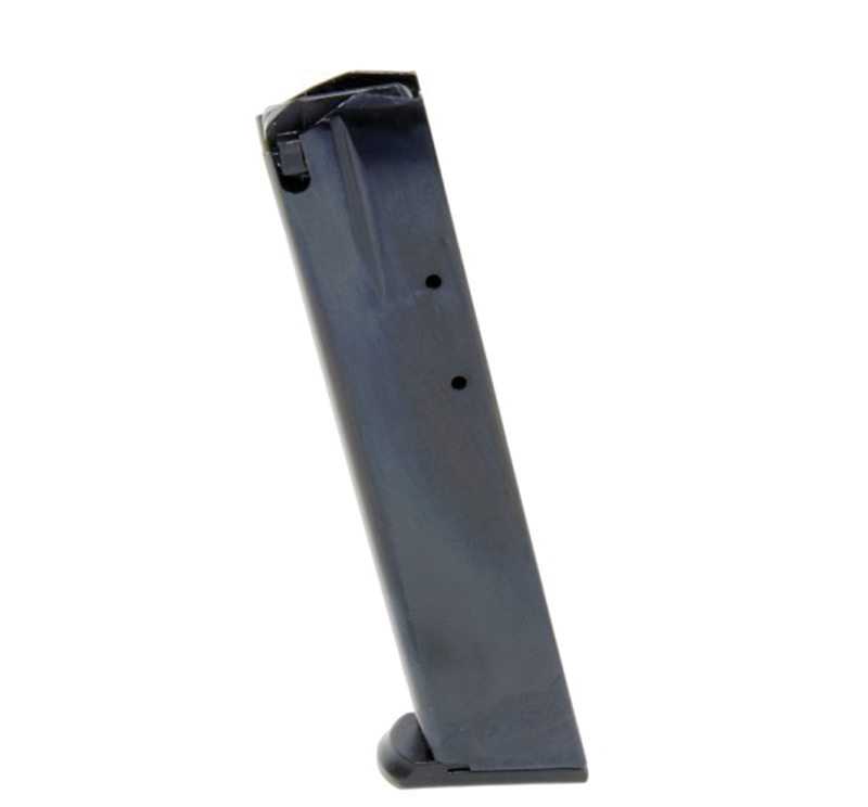 Black handgun magazine on white background