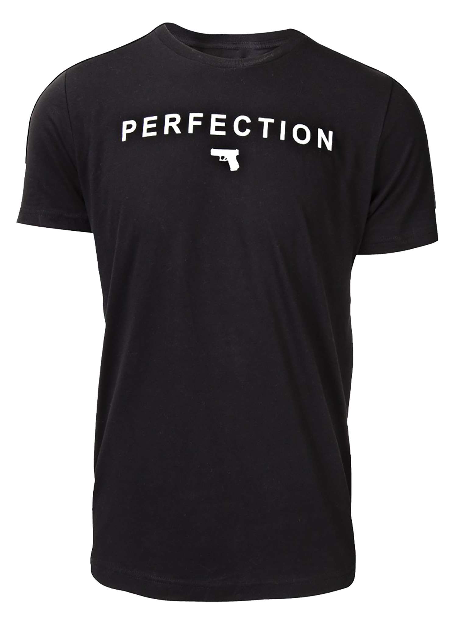 Black T-shirt with 'Perfection' and gun graphic
